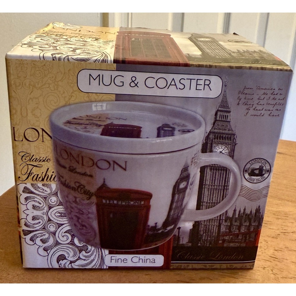 LONDON Fine China Mug & Coaster Set. The Leonardo Collection NEW